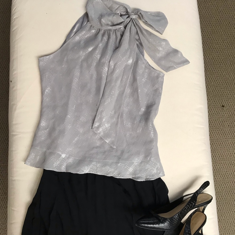 Silver Gray Shimmer bowtie Sleeveless Top 8 NWOT